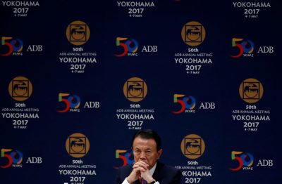 Japanese Deputy Prime Minister and Finance Minister Taro Aso attends opening session of the ADB annual meeting in Yokohama, south of Tokyo, Japan, 6 May 2017. (Photo: Reuters/Issei Kato).
